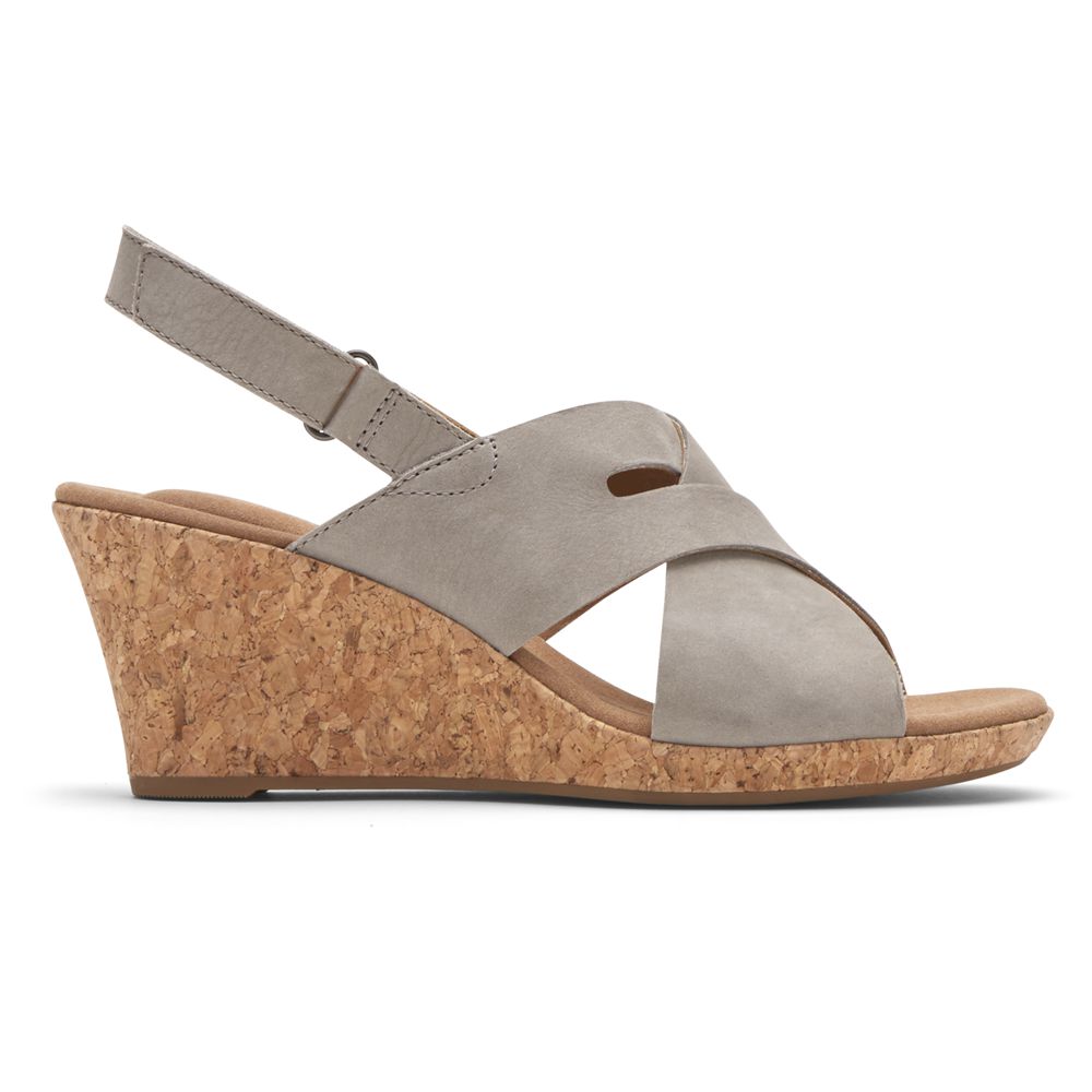 Sandálias De Cunha Mulher Rockport Briah Slot Slingback Bege,Portugal NVLZA-3974